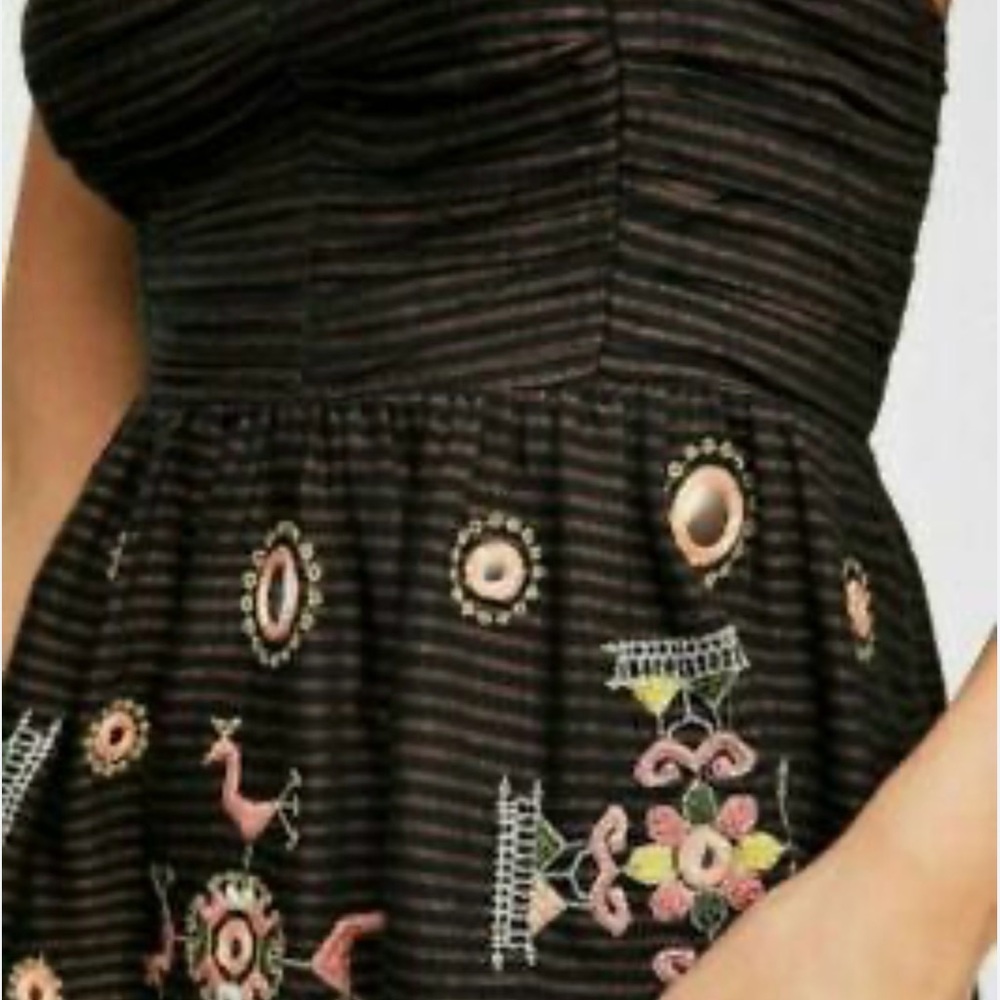 Free People Pink Flamingo Embroidered Halter Bohemian Strapless Top Size Medium